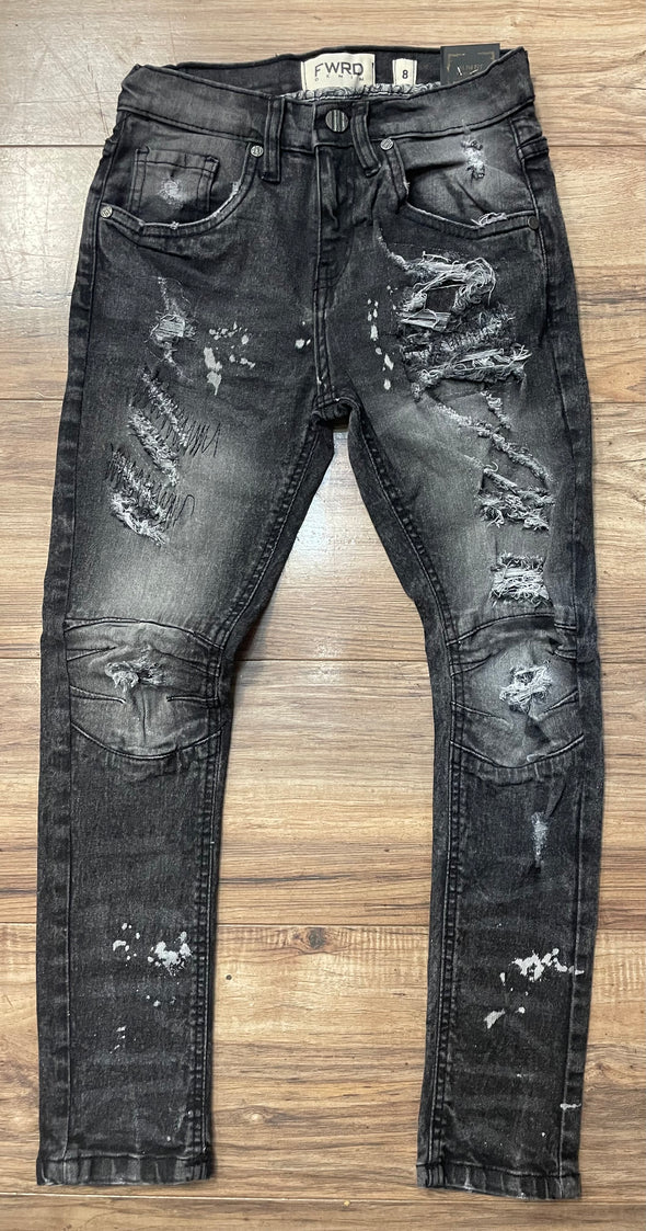 Kid's Washed Black Biker Jeans- S33577K/LK